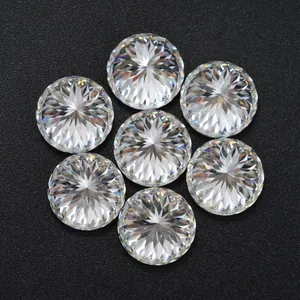 Detail view of round bird's nest cut moissanite stones showing brilliant facets