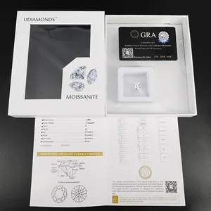 Detailed view of D color Moissanite stone with GRA certificate and gift box set
