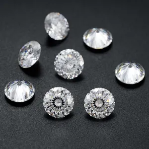 Detailed view of bird's nest cut round moissanite loose gemstones with intense fire