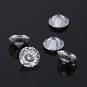 Macro detail of round bird nest cut moissanite gemstones showing brilliant rainbow fire