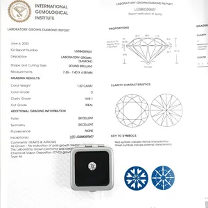 Certificato diamante IGI da laboratorio 1,52 carati colore D VVS1 taglio brillante