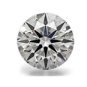 Top view of round brilliant cut Moissanite with hearts and arrows pattern