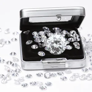 High-quality brilliant D color Moissanite loose stones in a silver metal display box