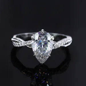 Bague Classique en Moissanite en Forme de Poire 3 Carats Argent Sterling 925 Bague de Fiançailles pour Femme Avec Certificat GRA