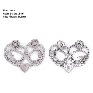 3mm 925er Silber Moissanit Tennis-Halskette mit Rosen- und Herzanhängern Detail