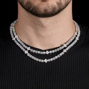 925 Sterlingsilber Moissanit Tenniskette Halskette Mit Kreuzanhänger Hip Hop Schmuck Für Herren Damen GRA Zertifiziert