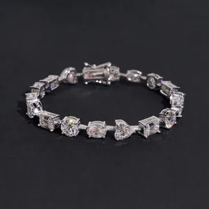 Bracelet Tennis Hip-hop en Moissanite Cœur Argent Sterling 925 Coupe Mixte Chaîne Scintillante GRA pour Hommes Femmes Bijoux