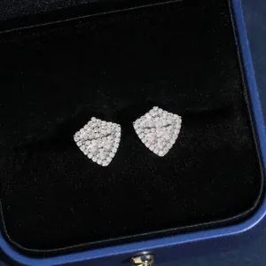 Elegant S925 silver shield stud earrings paved with D-color moissanite stones