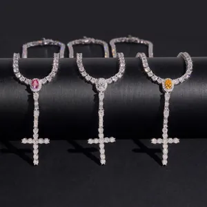 925 Sterling Silver Moissanite Cross Pendant Necklace Hip Hop Tennis Chain With GRA Certificate For Men Women Jewelry