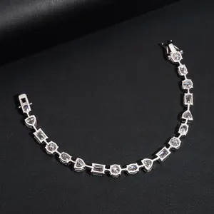 Élégante chaîne de tennis en argent S925 avec moissanite cœur et pierres de coupe mixte