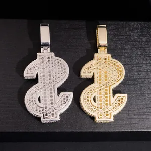 Lussuosi ciondoli segno del dollaro in argento S925 e oro ghiacciati con moissanite