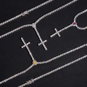 3mm 925 silver moissanite hip hop cross tennis chain necklace for men and women