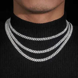 GRA Moissanite Hip Hop Cuban Link Chain Necklace For Men 6mm Copper Rhombus Inlaid Single Row Jewelry Gift