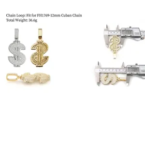 Pendaglio segno dollaro Moissanite argento S925 stile hip hop con misure