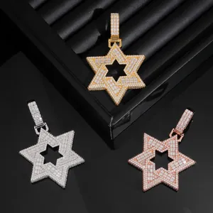 Vereiste S925 Silber Moissanit Hexagramm Sternanhänger in Gold, Silber und Roségold