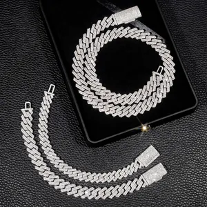 GRA Collar de Eslabones Cubanos de Plata de Ley S925 Con Moissanita para Hombre Mujer Hip Hop 12mm Pavé de Doble Fila Joyería