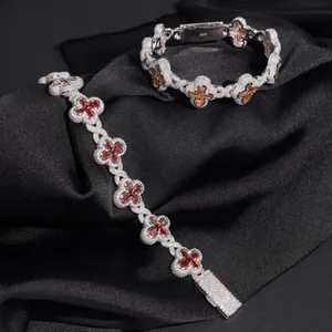 Close-up detail of S925 silver hip-hop bracelet with sparkling colored moissanite stones