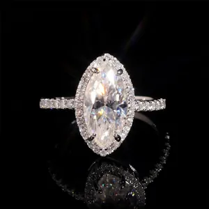 Anillo de Compromiso GRA Plata de Ley 925 Moissanita Marquesa Halo Pavé Anillo de Boda para Mujer Regalo Joyería Lujo