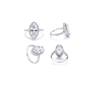 Elegante anillo de compromiso de plata S925 con moissanita de corte marquesa