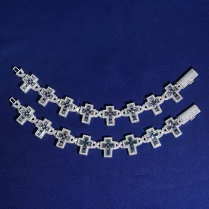 Close-up of S925 silver cross bracelets with full-set colored Moissanite stones