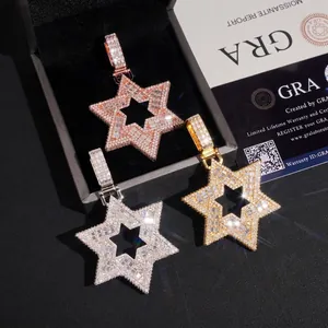 Hip Hop S925 Sterlingsilber Moissanit Stern Anhänger Für Herren Iced Out Bling Hexagramm Stern Kette Anhänger Schmuck Mit GRA
