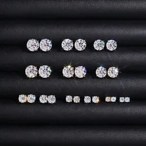 Boucles d'Oreilles Clous en Acier Inoxydable 316L Moissanite pour Femmes Hommes GRA Serti à Quatre Griffes Rondes Bijoux de Mode