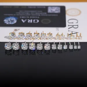 Boucles d'oreilles clous en moissanite acier 316 à 4 griffes, plusieurs tailles