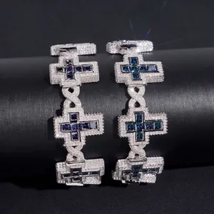 Iced Out Cross Bracelet S925 Sterling Silver Colorful Moissanite Hiphop Luxury Bangle GRA Certified Jewelry For Men Women