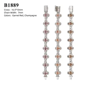 S925 sterling silver cross bracelet featuring sparkling champagne moissanite stones