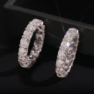 925 Sterling Silver Moissanite Ring For Men Women 4.0mm Round Full Diamond Eternity Band Hip Hop Ins Style Finger Ring With GRA
