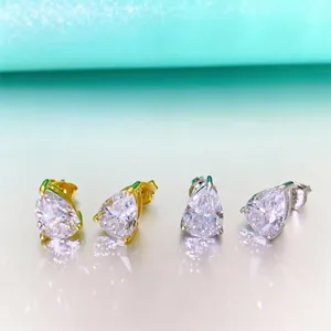 GRA Moissanite Pear Shaped Stud Earrings 925 Sterling Silver Inlaid D Color VVS1 Water Drop Earrings For Women Hip Hop Jewelry