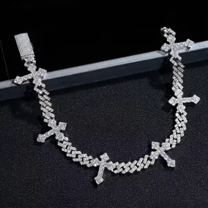 Bracciale a Catena Cubana in Argento Sterling 925 Con Pendenti a Croce Moissanite Zirconia Gioielli Hip Hop Per Uomo Donna Certificato GRA