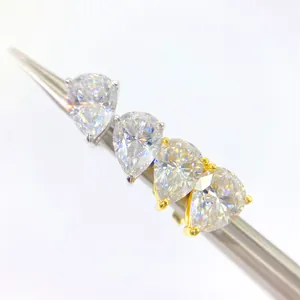 Pear cut moissanite stud earrings in S925 sterling silver settings gold and silver tone