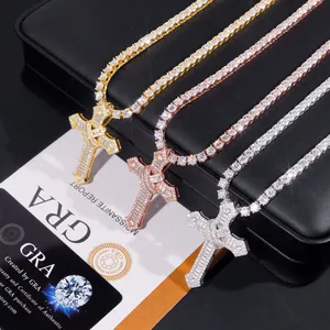 Hip-hop cross pendants set with Moissanite stones in three colors with GRA report.