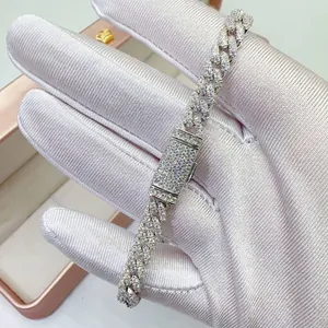 925 Sterlingsilber Moissanit Panzerarmband Hip Hop Rauten Kette Iced Out Schmuck Für Herren Damen Täglich Party Geschenk