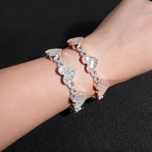 Hip Hop 925 Sterling Silver Heart Cuban Link Chain Bracelet Necklace With D Color VVS1 Moissanite GRA For Men Women Jewelry