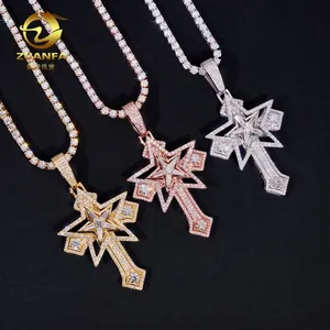Λεπτομερής λήψη S925 ασημένιων σταυρών με Moissanite σε αλυσίδες τένις για κοσμήματα