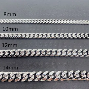 Comparison of 8mm to 14mm stainless steel Cuban link chain widths for hip hop jewelry