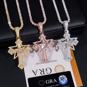 S925 ασήμι Moissanite σταυρός μενταγιόν σε τρία χρώματα με αστέρι