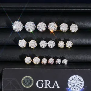 Orecchini a Bottone Moissanite in Argento Sterling S925 per Uomo Donna Classici Taglio Rotondo a Sei Griffe Scintillanti Certificati GRA