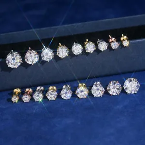 Classici orecchini a lobo in argento sterling S925 a sei griffe con Moissanite tonda