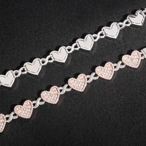 Elegant S925 sterling silver Moissanite heart Cuban link bracelets for women, silver finish