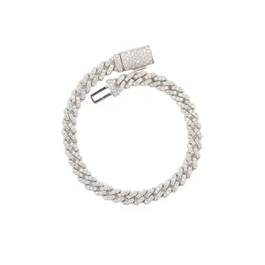 Premium 6mm 925 Sterling Silber Hip Hop Cuban Link Armband mit glänzenden Moissanit Steinen