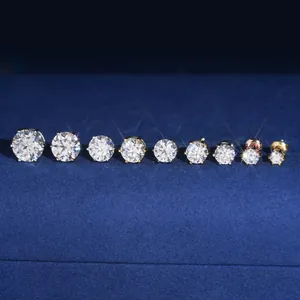 Orecchini a perno classici a sei griffe in argento S925 con pietre di moissanite tonda
