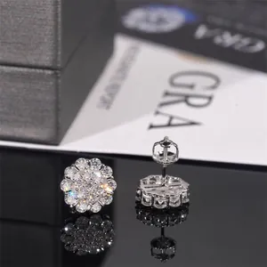 Elegantes pendientes de flores en plata de ley 925 con moissanita y piedras brillantes