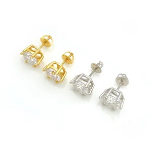 Classici orecchini a lobo in argento 925 e moissanite a sei griffe in finitura oro e argento