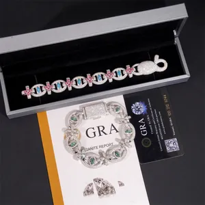 Detail view of S925 silver hip-hop bracelets with moissanite and GRA certificates.