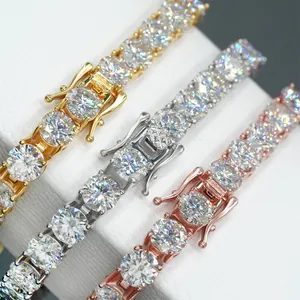 Macro view of 10mm moissanite hip hop tennis bracelets in gold silver and rose gold