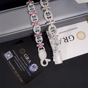 Detailed view of S925 silver hip-hop bracelet with colorful moissanite and GRA certificate