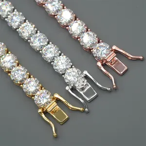 Detailed view of 10mm moissanite tennis chains in silver, gold, and rose gold finishes.